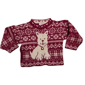 Vintage 1990s Y2K Heartworks Dark Red and White Dog Sweater